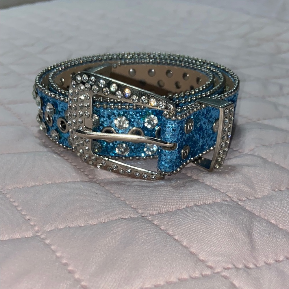 Blue Rhinestone Studded Belt